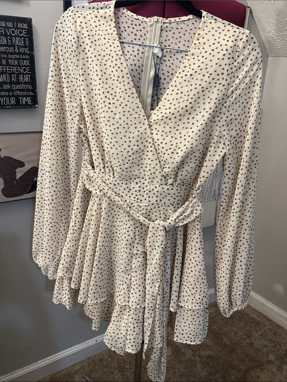 Women's Polka Dot Romper with Tie Waist